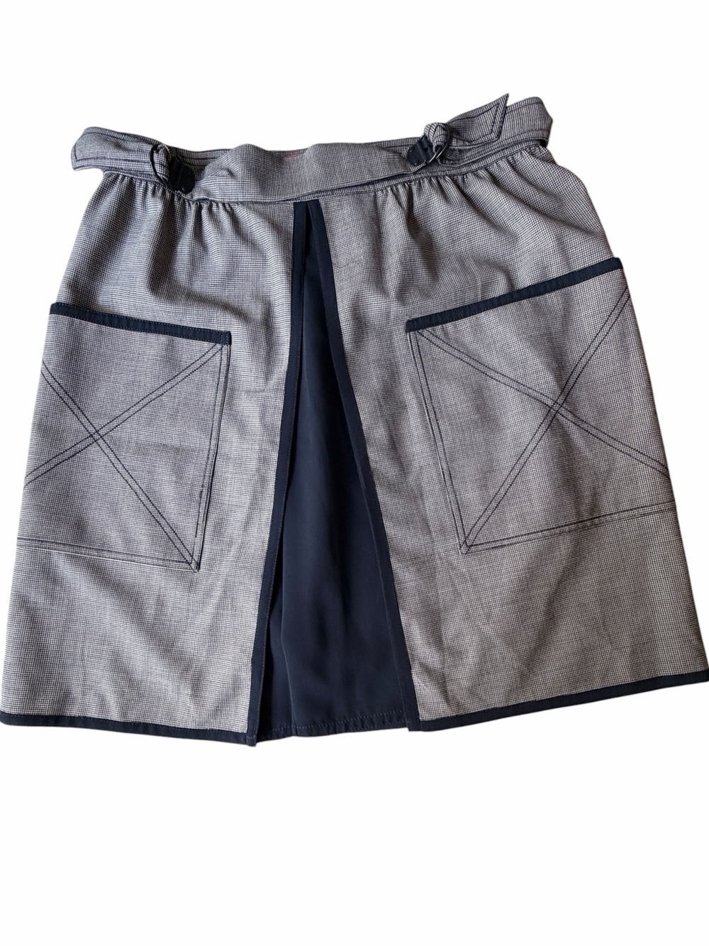 Z Spoke Zac Posen New York Navy Blue Wool Micro-check Wrap Skirt, 12
